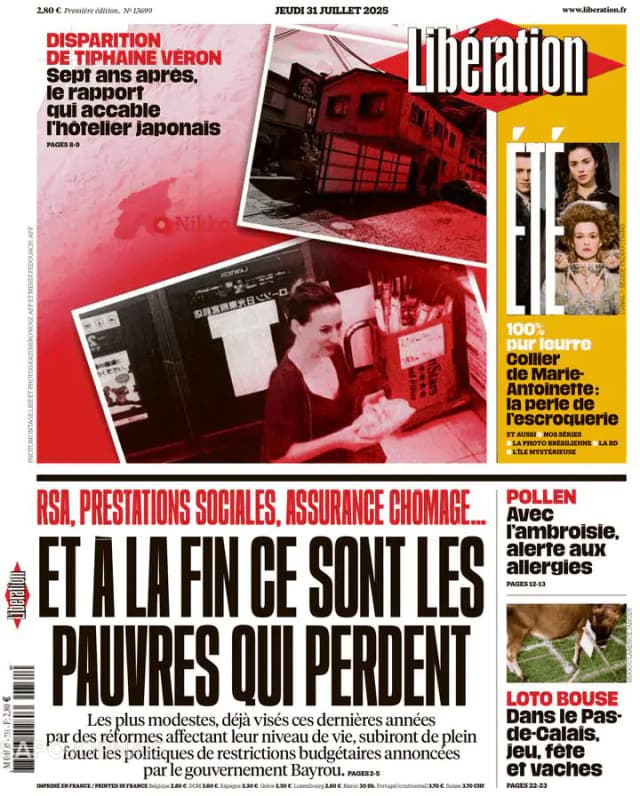 Capa jornal Libération 2025-07-31