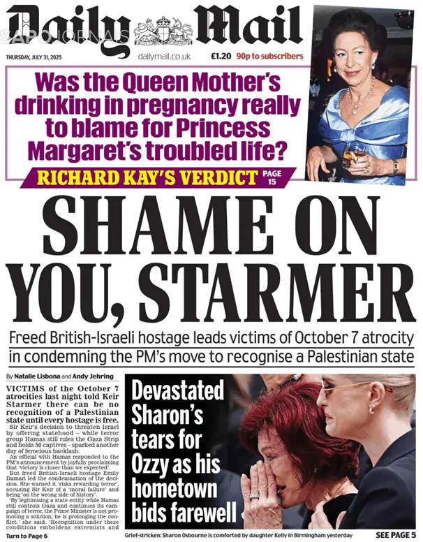 Capa jornal Daily Mail 2025-07-31