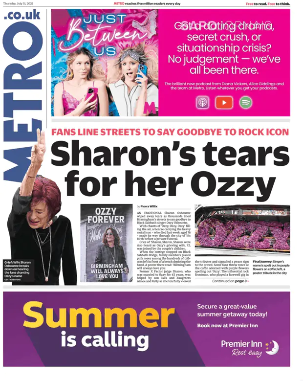 Capa jornal Metro London 2025-07-31