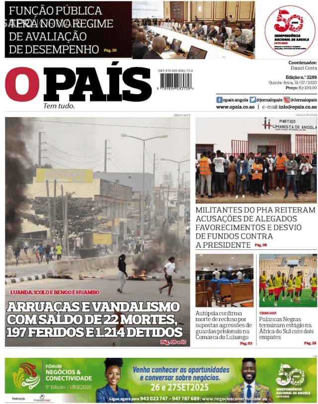 Capa jornal O País 2025-07-31