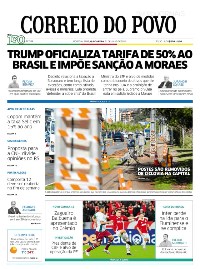 Capa jornal Correio do Povo 2025-07-31