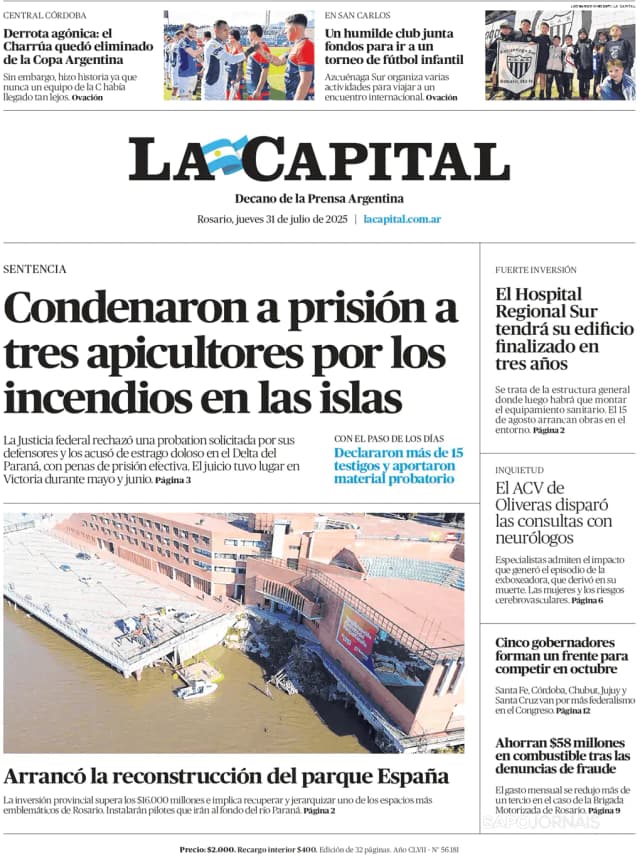 Capa jornal La Capital 2025-07-31