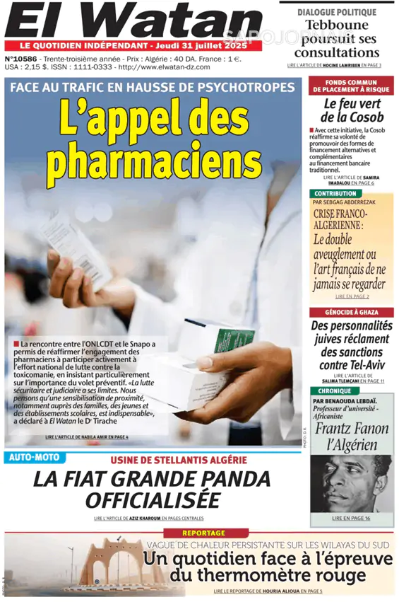 Capa jornal El Watan 2025-07-31