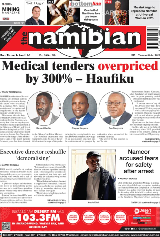 Capa jornal The Namibian 2025-07-31