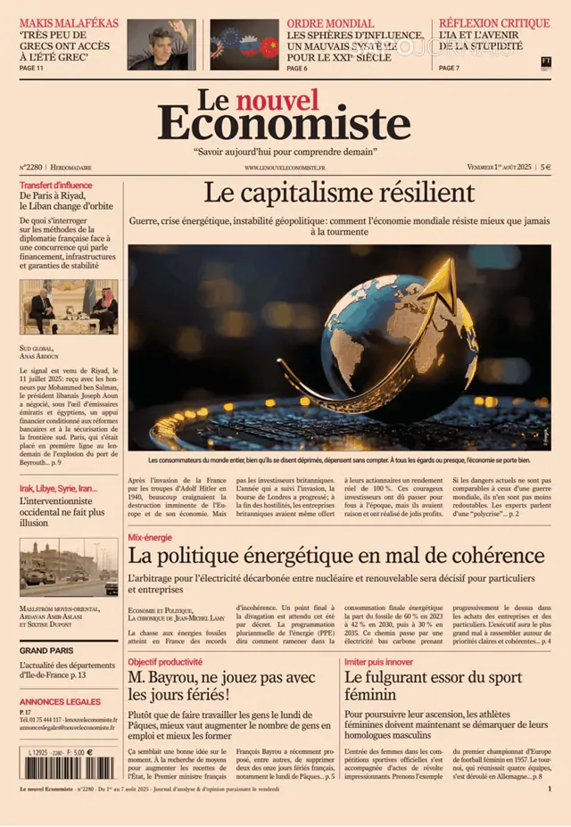 Capa jornal Le nouvel Économiste 2025-08-01
