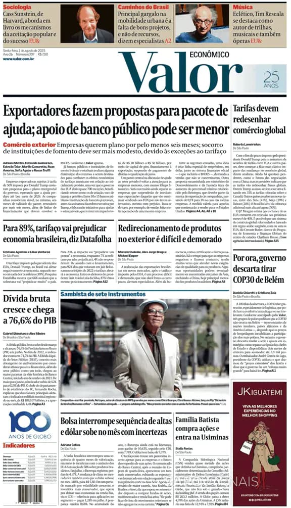 Capa jornal Valor Econômico 2025-08-01