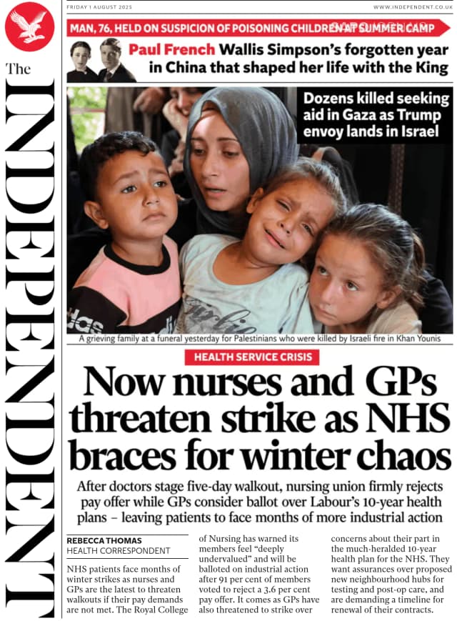 Capa jornal The Independent 2025-08-01