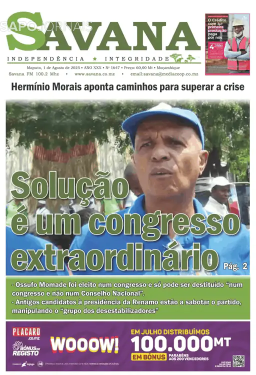 Capa jornal Savana 2025-08-01