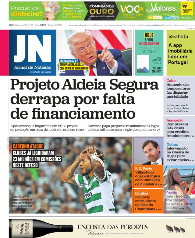 Capa jornal Jornal de Notícias 2025-08-02