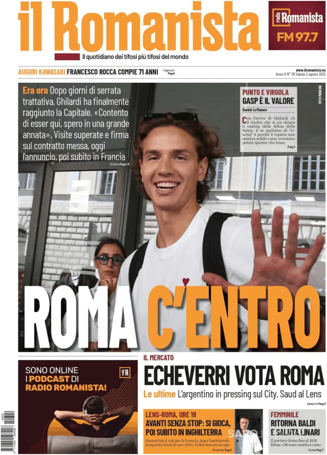 Capa jornal Il Romanista 2025-08-02