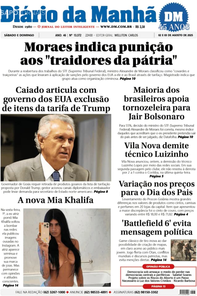 Capa jornal Diário da Manhã 2025-08-02