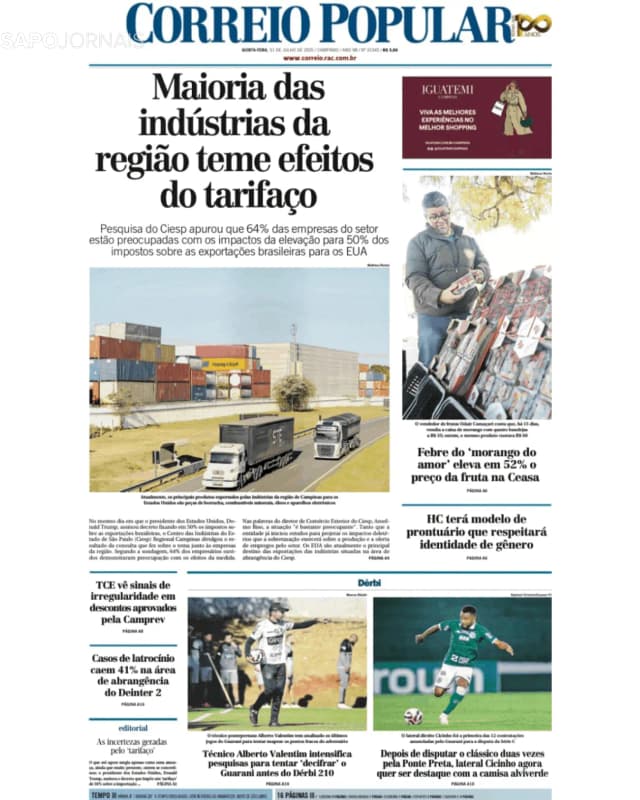 Capa jornal Correio Popular 2025-07-31