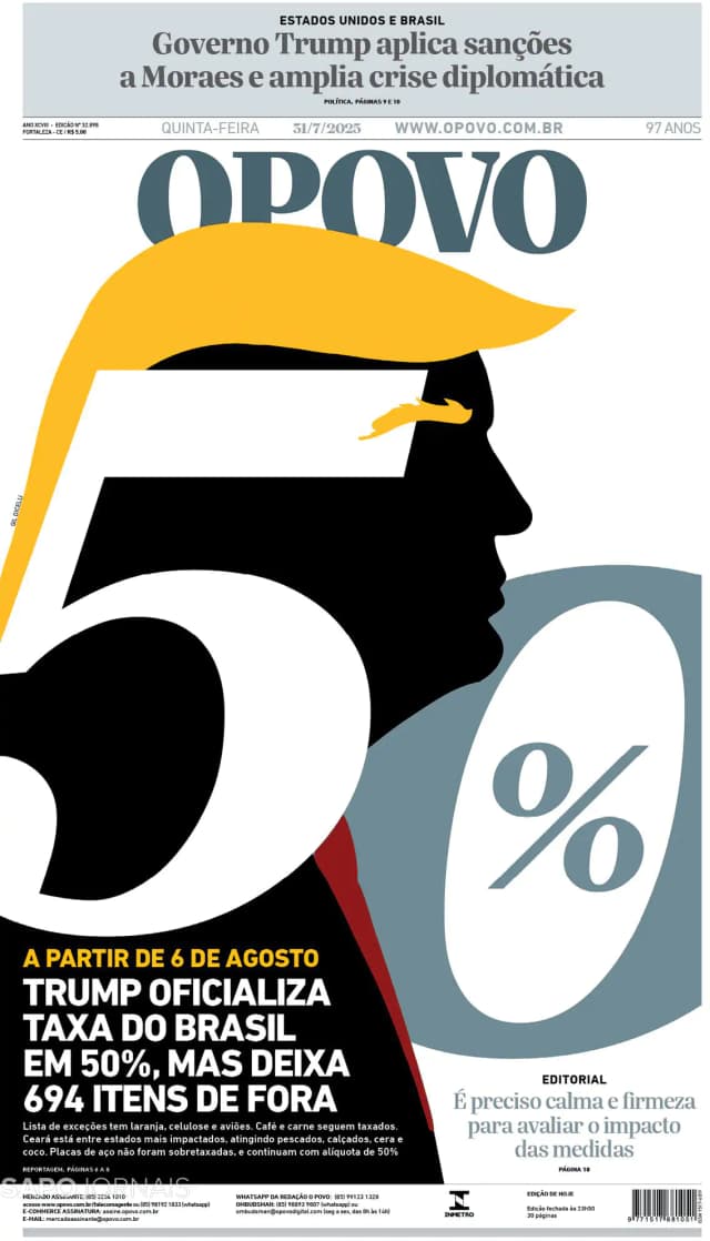 Capa jornal O Povo 2025-07-31