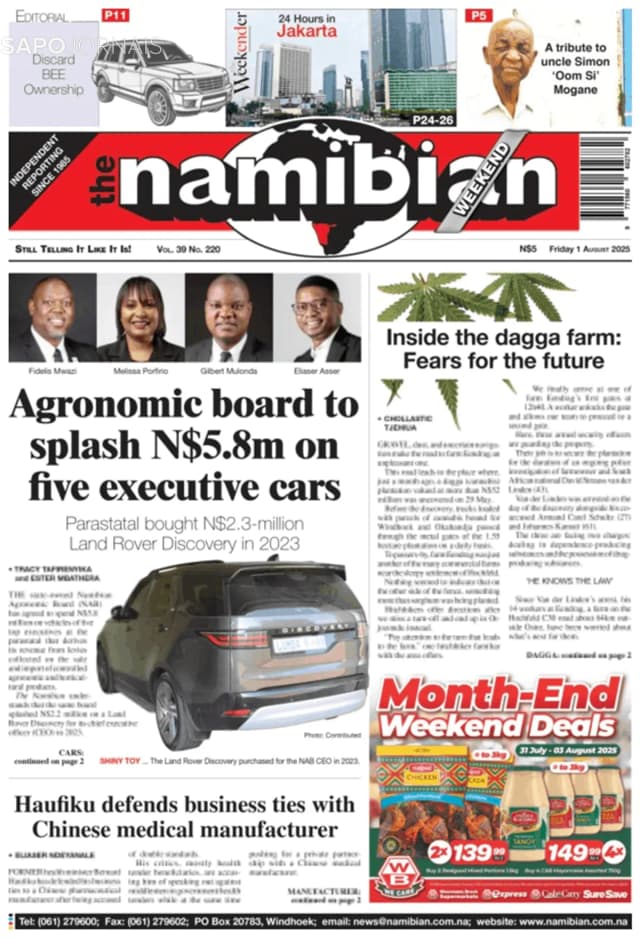 Capa jornal The Namibian 2025-08-01