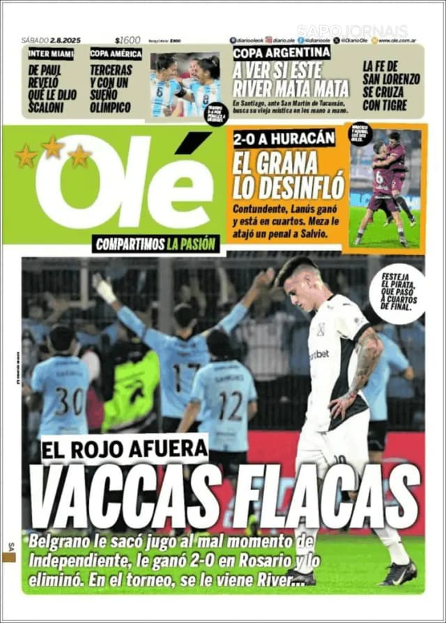 Capa jornal Olé 2025-08-02