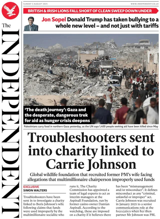 Capa jornal The Independent 2025-08-03