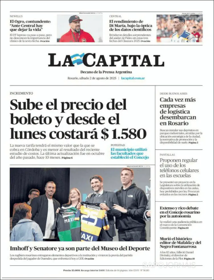 Capa jornal La Capital 2025-08-02