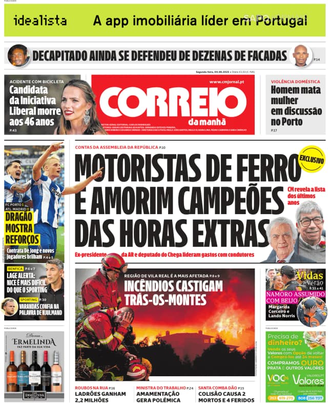 Capa jornal Correio da Manhã 2025-08-04