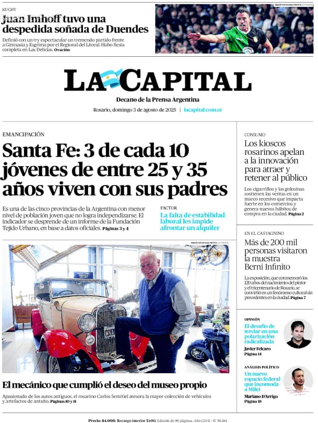 Capa jornal La Capital 2025-08-03