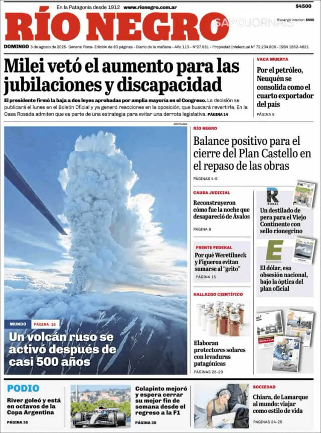 Capa jornal Rio Negro 2025-08-03