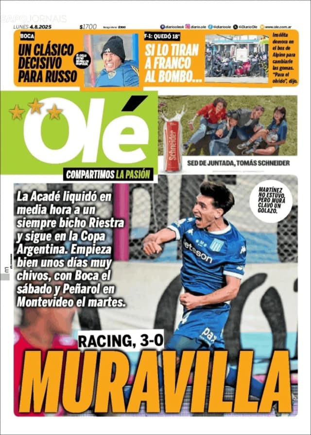 Capa jornal Olé 2025-08-04