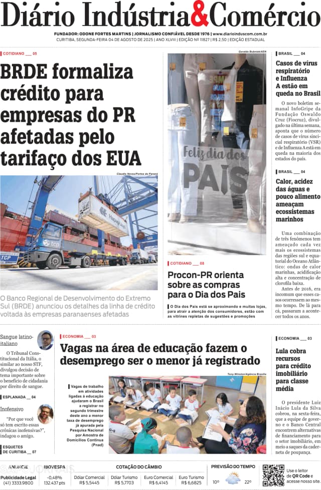 Capa jornal Diário Indústria & Comércio 2025-08-04