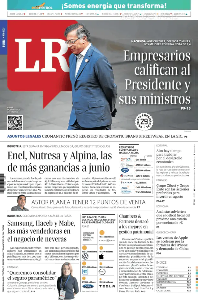 Capa jornal La Republica 2025-08-04