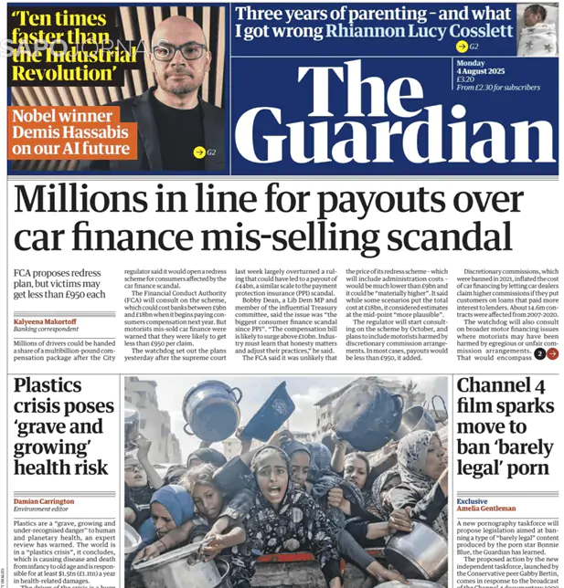 Capa jornal The Guardian 2025-08-04