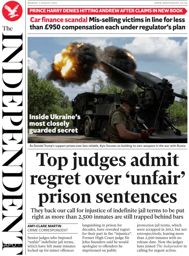 Capa jornal The Independent 2025-08-04