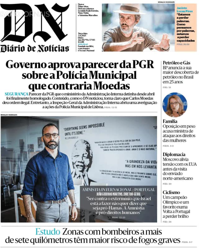 Capa jornal Diário de Notícias 2025-08-05