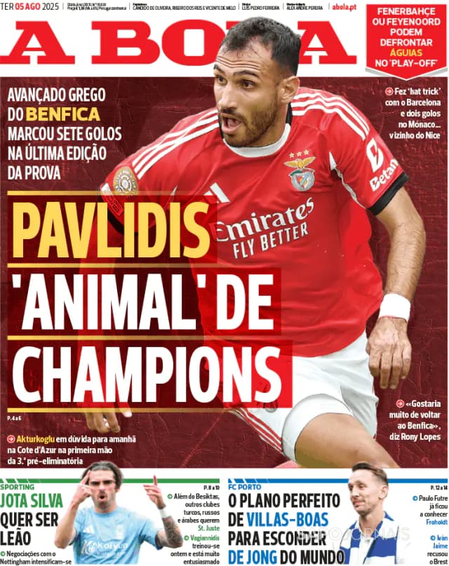 Capa jornal A Bola 2025-08-05