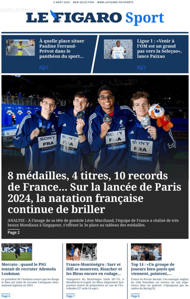 Capa jornal Le Figaro Sport 2025-08-05