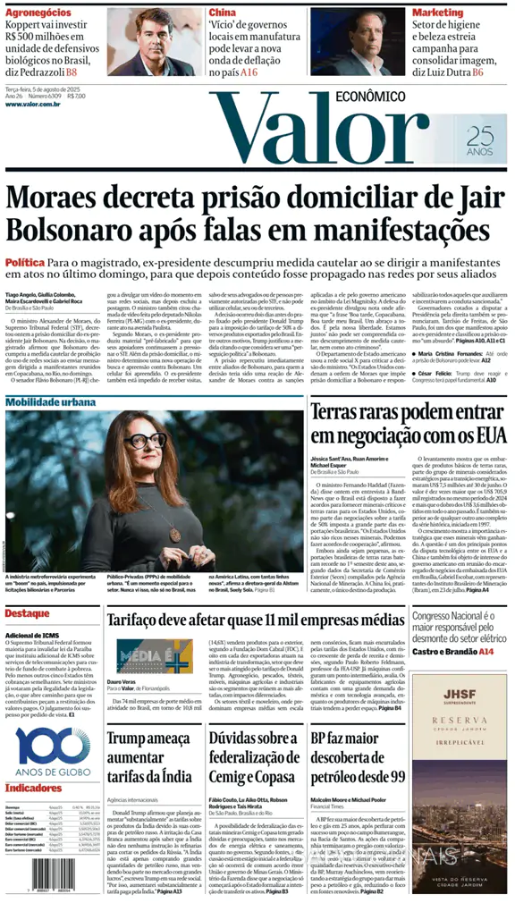 Capa jornal Valor Econômico 2025-08-05
