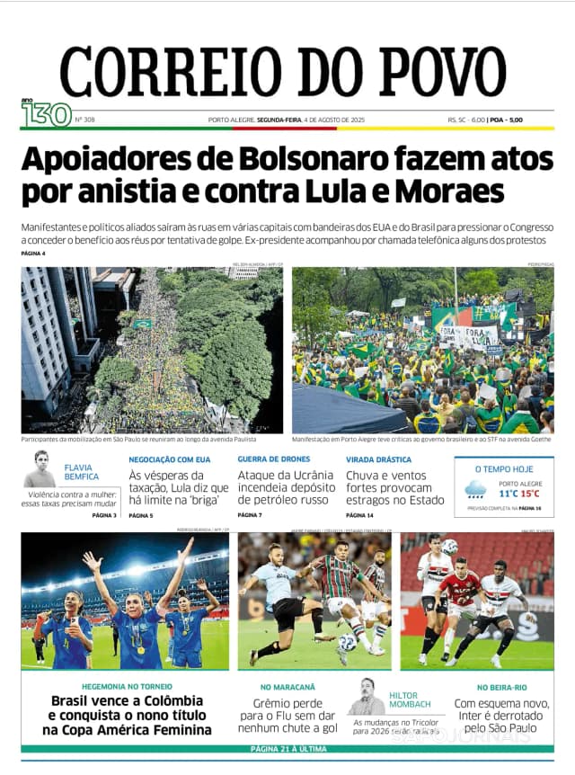 Capa jornal Correio do Povo 2025-08-04