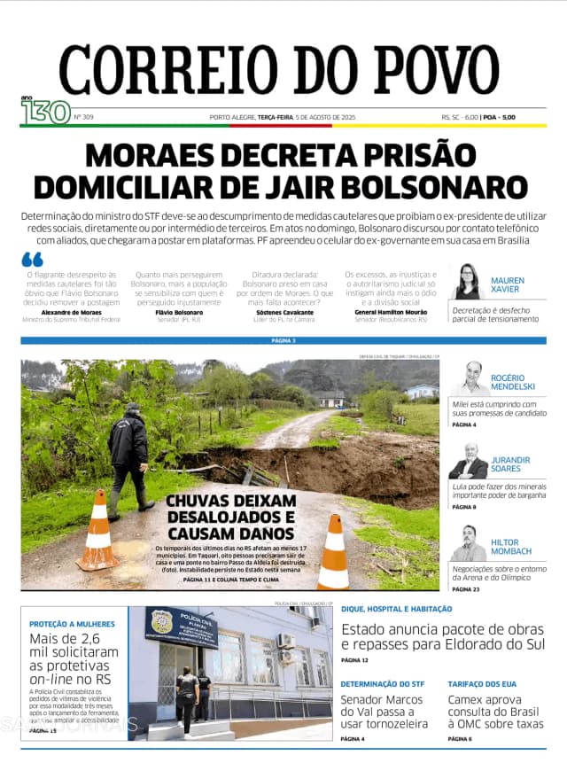 Capa jornal Correio do Povo 2025-08-05