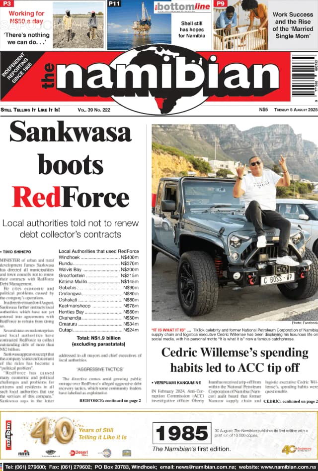 Capa jornal The Namibian 2025-08-05