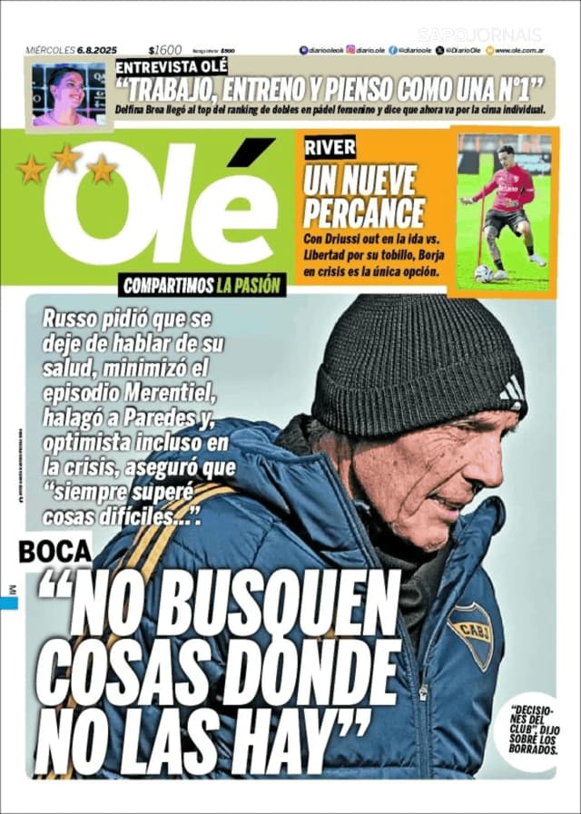 Capa jornal Olé 2025-08-06