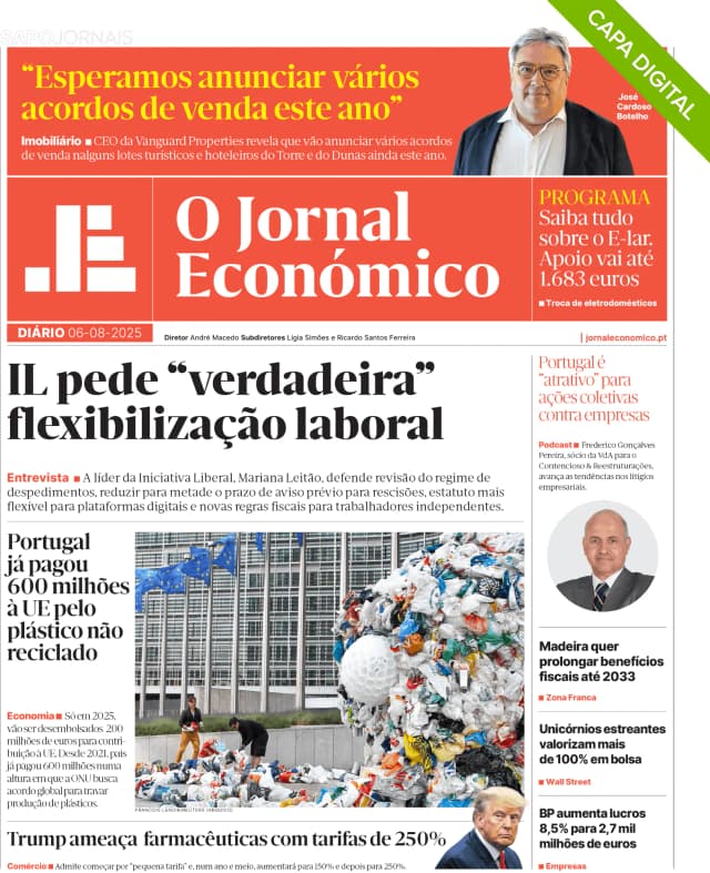 Capa jornal O Jornal Económico 2025-08-06