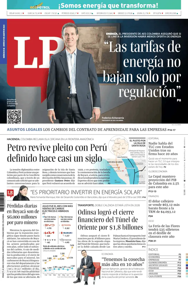 Capa jornal La Republica 2025-08-06