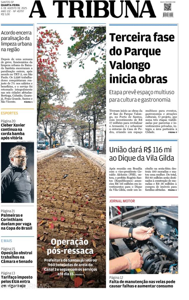 Capa jornal A Tribuna de Santos 2025-08-06