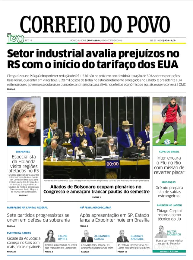 Capa jornal Correio do Povo 2025-08-06