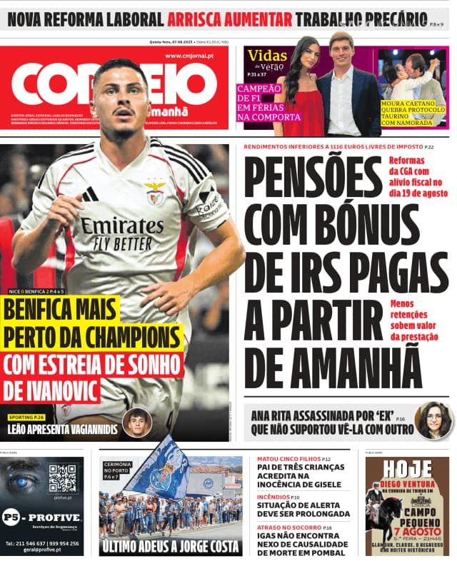 Capa jornal Correio da Manhã 2025-08-07