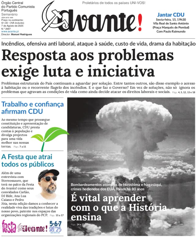 Capa jornal Avante! 2025-08-06