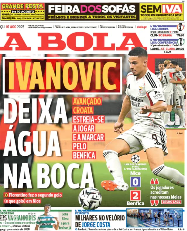 Capa jornal A Bola 2025-08-07