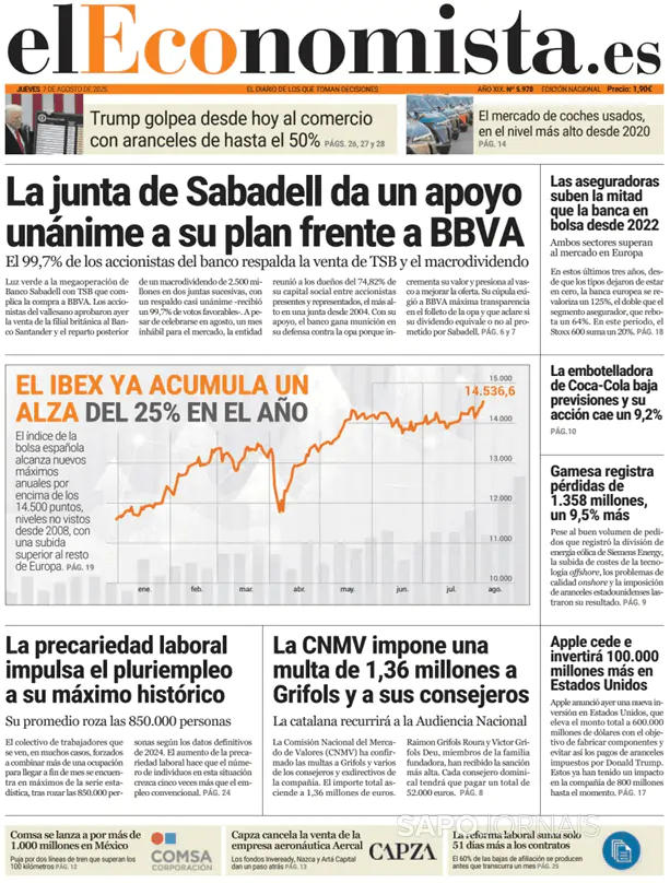 Capa jornal El Economista 2025-08-07