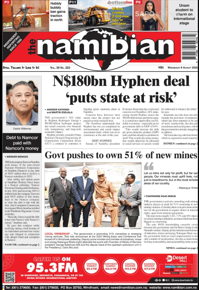 Capa jornal The Namibian 2025-08-06