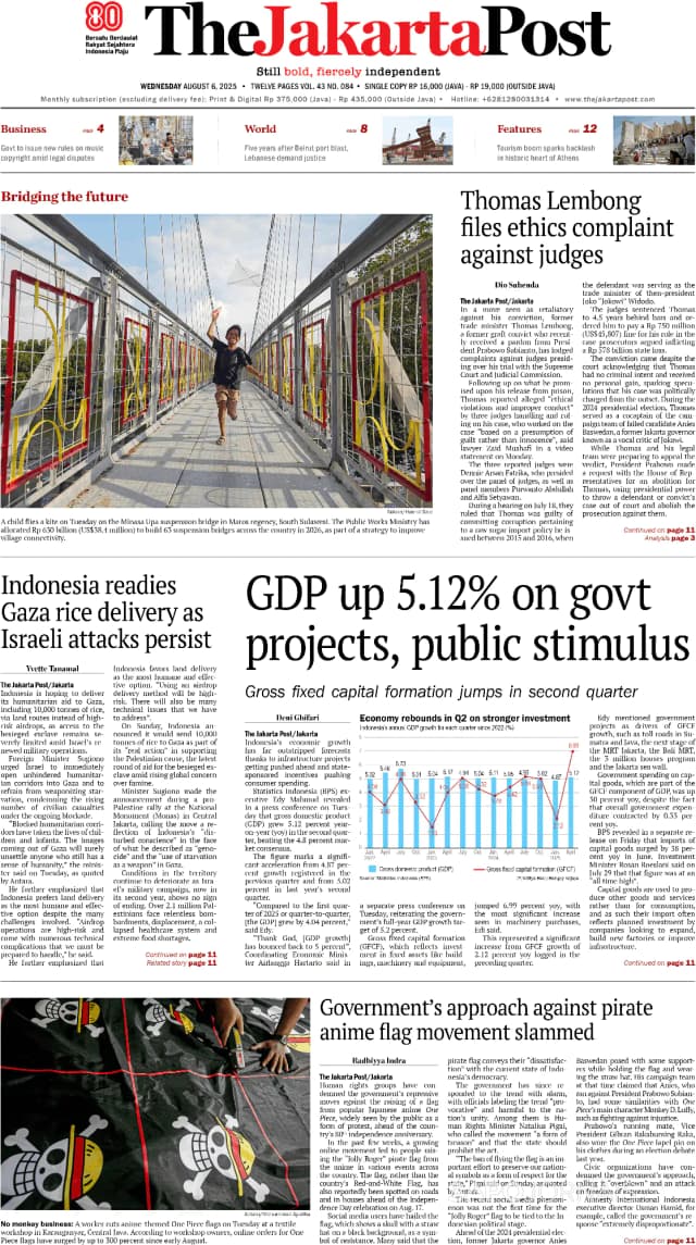 Capa jornal The Jakarta Post 2025-08-06