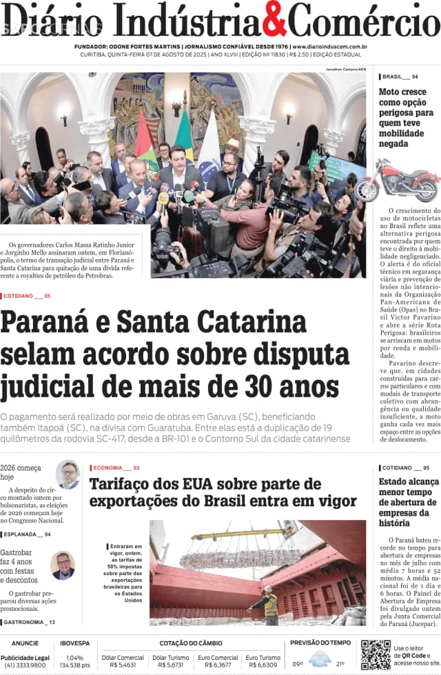 Capa jornal Diário Indústria & Comércio 2025-08-07