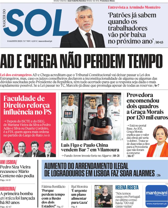 Capa jornal Nascer do SOL 2025-08-08