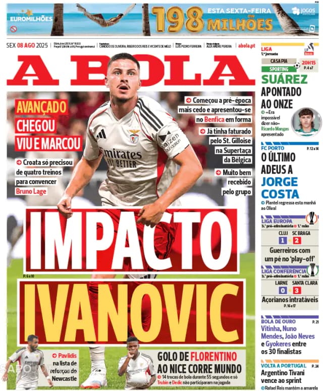 Capa jornal A Bola 2025-08-08